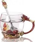 WOBOX HANDMADE GLASS Flower Tea/Coffee Mug with Spoon