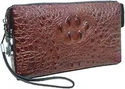 [SHLKNKLE] Password large wallet clutch bag men's handbag leather crocodile pattern phone purse (Brown), One Color, One Size