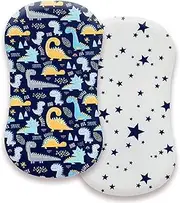 AMROSE Premium Cotton Bassinet Sheets, Compatible with Halo Bassinest Swivel Sleeper, 2 Pack Sheets Set for Baby Boys, Soft Breathable Safe, Dinosaur & Stars