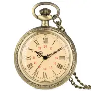 Men Women Antique Open Face Steampunk Quartz Movement Pocket Watch Chain Gifts
