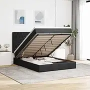 Generic Ottoman Bed with Mattresses & LEDs Black Queen Velvet,3314423