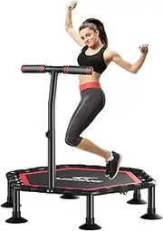 45 Inch Fitness Trampoline with Adjustable Handle Bar, Folding Rebounder Mini Trampoline, Silent Trampoline Bungee Rebounder Jumping Cardio Trainer Workout for Adults, Indoor, Outdoor