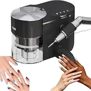 Nail Dust Extractor, 2-in-1 Electric Nail Drill & Nail Dust Collector with 30000RPM Suck While Grinding, Extension Hose, Adjustable Grinding Direction, Nail Vacuum Cleaner, Low Noise Black