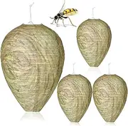 4 Pack Wasp Nest Decoy, Hanging Fake Wasp Nest Hornet Repellent Trap, Effective Wasps Hornets Control Deterrent for Home Garden and Outdoors