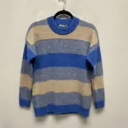 Madewell Women Blue Space Dyed Striped Otis Fuzzy Knit Pullover Sweater XXS XS S