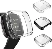 Full Cover Case intended for Fitbit Versa 2 Case, Electroplating TPU Silicone Screen Protector intended for Versa 2 Accessories Frame Scratched Resistant Protective Cover Case intended for Versa 2 Smart Watch (Plating-Black,Silver,Clear)