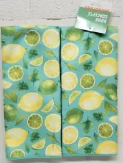 2 SAME PRINTED MICROFIBER KITCHEN TOWELS (15" x 25") YELLOW & GREEN LEMONS,HC