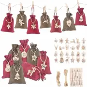 Christmas Advent Calendar 24 Pieces Christmas Drawstring Gift Bags Burlap