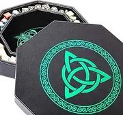 DND Dice Tray - Premium 8 Inch Tray Dungeons and Dragons - Exquisitely Detailed Green World Tree & Triquetra Design - Perfect Rolling & Box Storage to Protect Your Dice for D&D and RPG