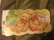 VTG CHRISTMAS EUREKA TEDDY BEARS UNDER TREE DIE CUT 8.5" X 14" NOS 2 SIDED USA