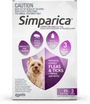 Simparica Fleas and Tick Chewable Tablets for Extra Small 2.6-5 Kg Dog, Purpl...