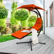 CostwayHanging Lounger Chair with Canopy &amp; Cushion Built-in Pillow-Orange