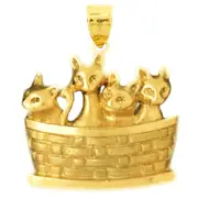 14K Gold 24MM Basket of Kittens Pendant