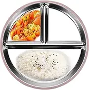 Children Dinner Tray – Non Slip Meal Dish, Suction Base Plate, Three Part Divider | Dishwasher Safe Steel Plate Keeps Portions Separate, Heat Resistant Tray Makes Mealtime Fun Indoors Outdoors