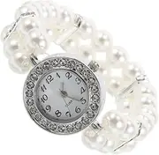 [jojofuny] Pearl Bracelet Jewelry Watches Christmas Bracelet Bracelets Gold Watch Vintage Watch Cute Watch Bling Watch for Women Rhinestone Watch Wrist Cuff Watch Reginald Plastic White