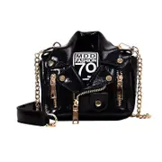 Nevenka Women Chain Strap Shoulder Bag Unique Cute Jacket Leather Handbags-Black