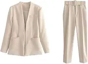 [Zadaos] Women's Blazer and Pants Sets Solid Color Office Set Coat and High Waist Pants