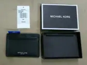 Michael Kors Men's Harrison Tall Card Case Saffiano Black Leather Wallet Slim