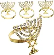 BEBEMOKO 4pcs Menorah Napkin for Hanukkah Elegant Chanukah Table Decor Holiday Dinner Party and Wedding Serviette Holders Stylish Jewish Festival Decorations