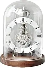 Table Clock Mechanical Desk Clock Metal Wood Office Table Clock Tabletop Luxury Interior Clocks Aesthetic Bedroom Decoration Accessories Decor Clocks(Silver)