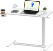 Medical Adjustable Overbed Bedside Table with Wheels Pneumatic Mobile Standing D