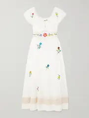 [RIXO] RIXO - Alani Lace-trimmed Embroidered Cotton Midi Dress - Ivory - UK 6 UK 6 Ivory