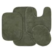 Traditional Nylon Washable Deep Fern 4 Piece Set - Lid, Contour, 2 Bath Rugs