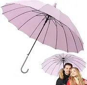 [Ynnhik] Automatic Umbrellas For Rain, 16 Ribs Rain Umbrella, J Stick Handle, 33.4 Inch Long Waterproof Canopy For Women And Men, Taro Purple-16 Bone Color Waterproof Case, Refer to description