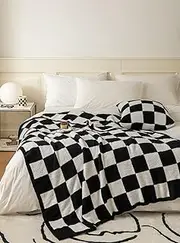 Ultra Soft Cozy Buffalo Checkerboard Grid Fluffy Microfiber Knitted Throw Blanket Lightweight Checkered Bed Blanket for Sofa Couch Bed Black 51"X63"