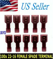 100pcs 22/16 GAUGE FULLY INSULATED .250 FEMALE SPADE CRIMP CONNECTOR TERMINAL