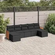 7 Piece Garden Sofa Set with Cushions Black Poly Rattan, Garden Furniture Sets