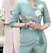 [JIMINISO] Women's Summer Suits New Heavy Craft Embroidery 3/4 Sleeve Top Micro Flared Pants Temperament Two-Piece Set