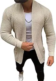 [Generic] Men's Shawl Collar Open Cardigans Sweaters Men Shawl Collar Cardigan With Pocket Male Open Front Cardigan Sweater