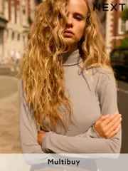 Neutral Long Sleeve Ribbed Roll Neck Top (B35277) | $25