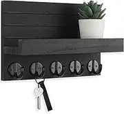 Lwenki Key Holder for Wall, Decorative Key and Mail Holder with Shelf Has Large Hooks for Bags, Coats, Umbrella – Paulownia Wood Key Hanger with Mounting Hardware (9.8”W x 6.7”H x 4.2”D)