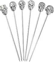 6pcs Skull Cocktail Picks Martini Picks Stainless Steel Reusable Garnish Skewer Silver Fruit
