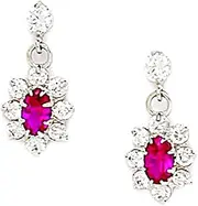 [JewelryWeb] 925 Sterling Silver Plated July Red 3x5mm CZ Flower Drop Screw Back Earrings 16x8mm Stud Earring for Women