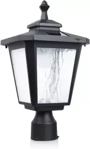 Koepom KP4319Q-A Outdoor Solar Post Lights with Glass lampshade, Heavy Black