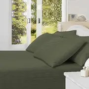 Noble Comfort Linen 16-20 inches Pocket 600 TC 100% Egyptian Cotton Hotel Finish Adjustable 1-Piece Waterbed Fitted Sheet.(Twin XXL, Stripe, Olive)