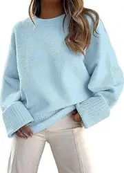 LYFDDP Women's Fall Oversized Sweaters Casual Crewneck Pullover Long Sleeve Fuzzy Chunky Knit Tops Blouse