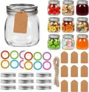 10oz Wide Mouth Mason Jars 9 Pack Round Canning with Silver Regular Lids Bands