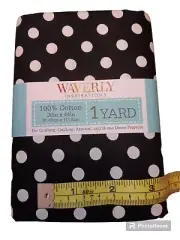 Waverly Cotton Fabric White Polka Dots on Black New 1 Yard 36 in x 44 in