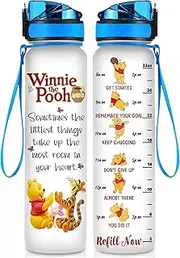GEPOSTORE 32 Oz Water Track Bottle, Sometimes The Littlest Things Water Bottle With Time Marker, Bear Motivational Insulated Water Bottle, Gifts For Family Friend