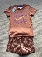 Peter Alexander Jnr Kids ‘Chill Vibes’ Pyjama Set Brown Size 6 BNWT