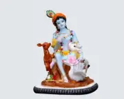Flute Krishna Idol with Bird & Animals idol Figurine Statue Sculpture 7 inches