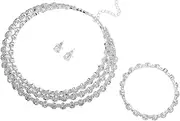 [Ipetboom] Bridal Necklace Earrings Bracelet Set Crystal Wedding Jewelry Full Rhinestones Statement Set Prom Bride