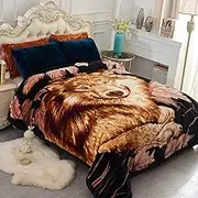 JML Fleece Blanket, Plush Blanket King Size 85" x 93", 10 Pounds Korean Style Mink Weighted Blanket - Silky Soft Warm, 2 Ply A&B Printed Raschel Bed Blanket, Wolfs