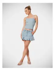 [Abrand Jeans] 95 Mid Pleated Mini Skirt in Light Blue