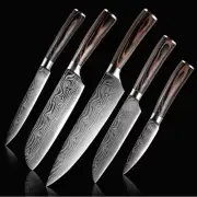 Japanese Kitchen Knife Set Stainless Steel Damascus Pattern Chef Knives Cleaver