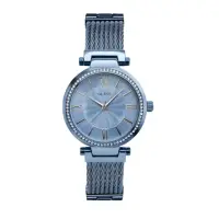 在飛比找momo購物網優惠-【GUESS】藍面 藍殼 編織+不鏽鋼錶帶 晶鑽腕錶 過年/